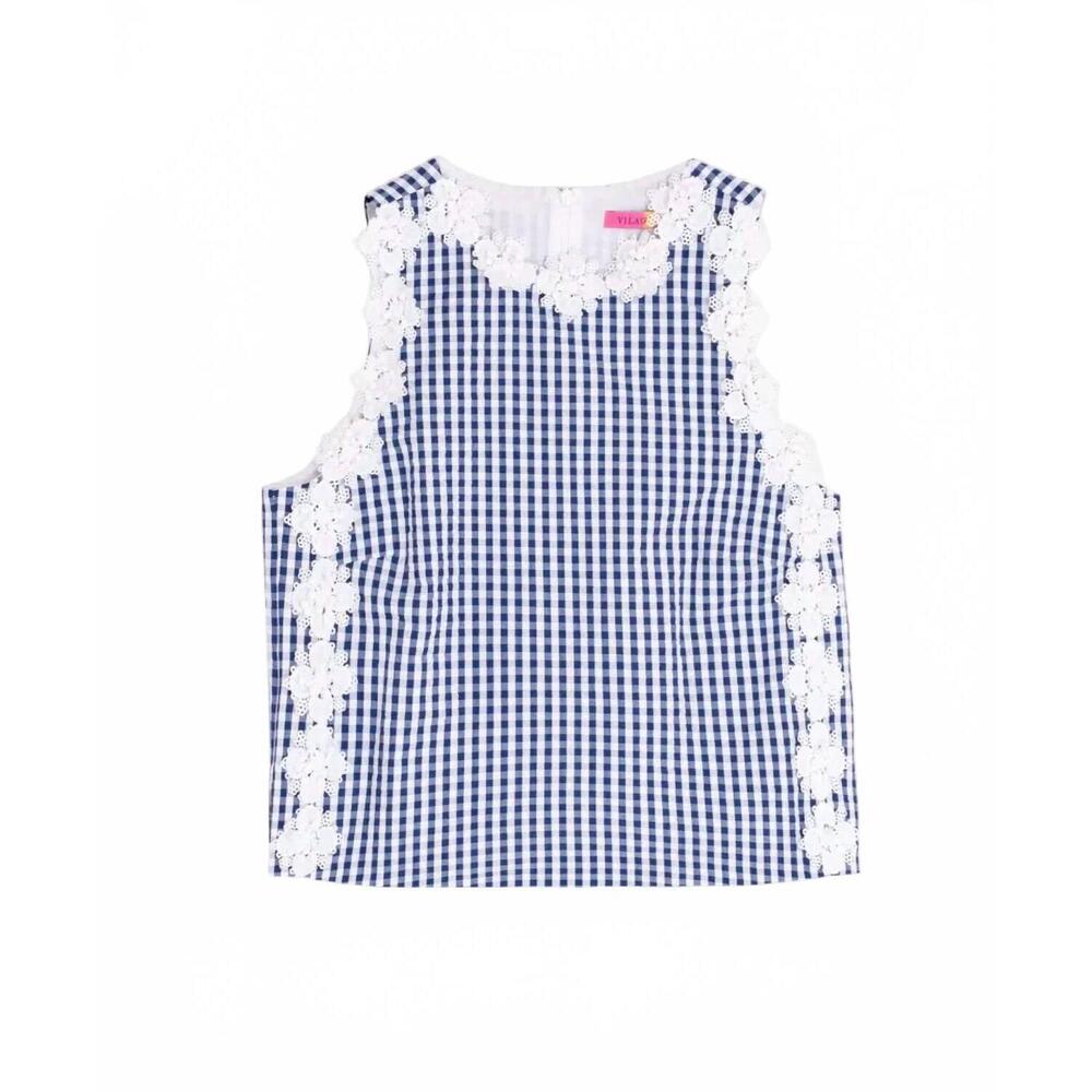 NEW VILAGALLO women's vichy gingham top in blue white